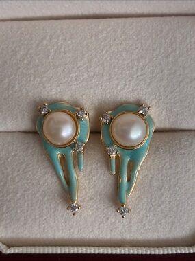 Gold-Tone Turquoise Pearl Drop Earrings